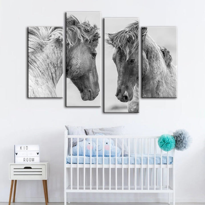 4 Piece Two White Horses - Canvas Wall Art Painting | Bowlift