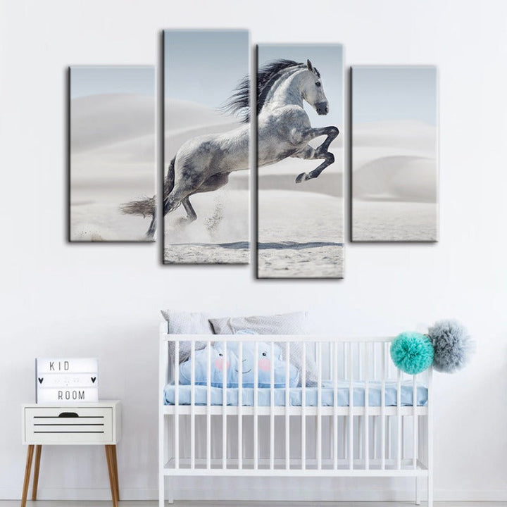 4 Piece Jumping White Horse - Canvas Wall Art Painting | Bowlift