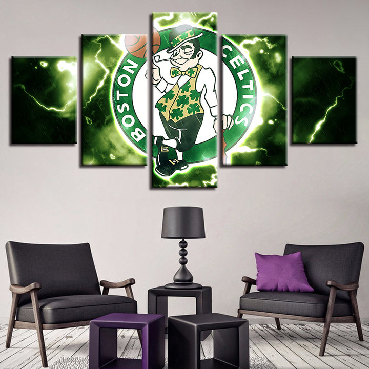 Electrifying Boston Celtics 5 Piece - Canvas Wall Art Painting | Bowlift