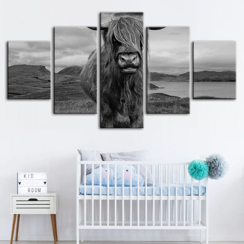 5 Piece Black and White Cow - Canvas Wall Art Painting | Bowlift