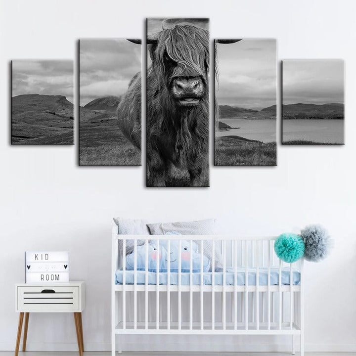 5 Piece Black and White Cow - Canvas Wall Art Painting | Bowlift