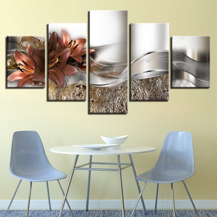 5 Piece Pink Undertone Tulip Flower - Canvas Wall Art Painting | Bowlift