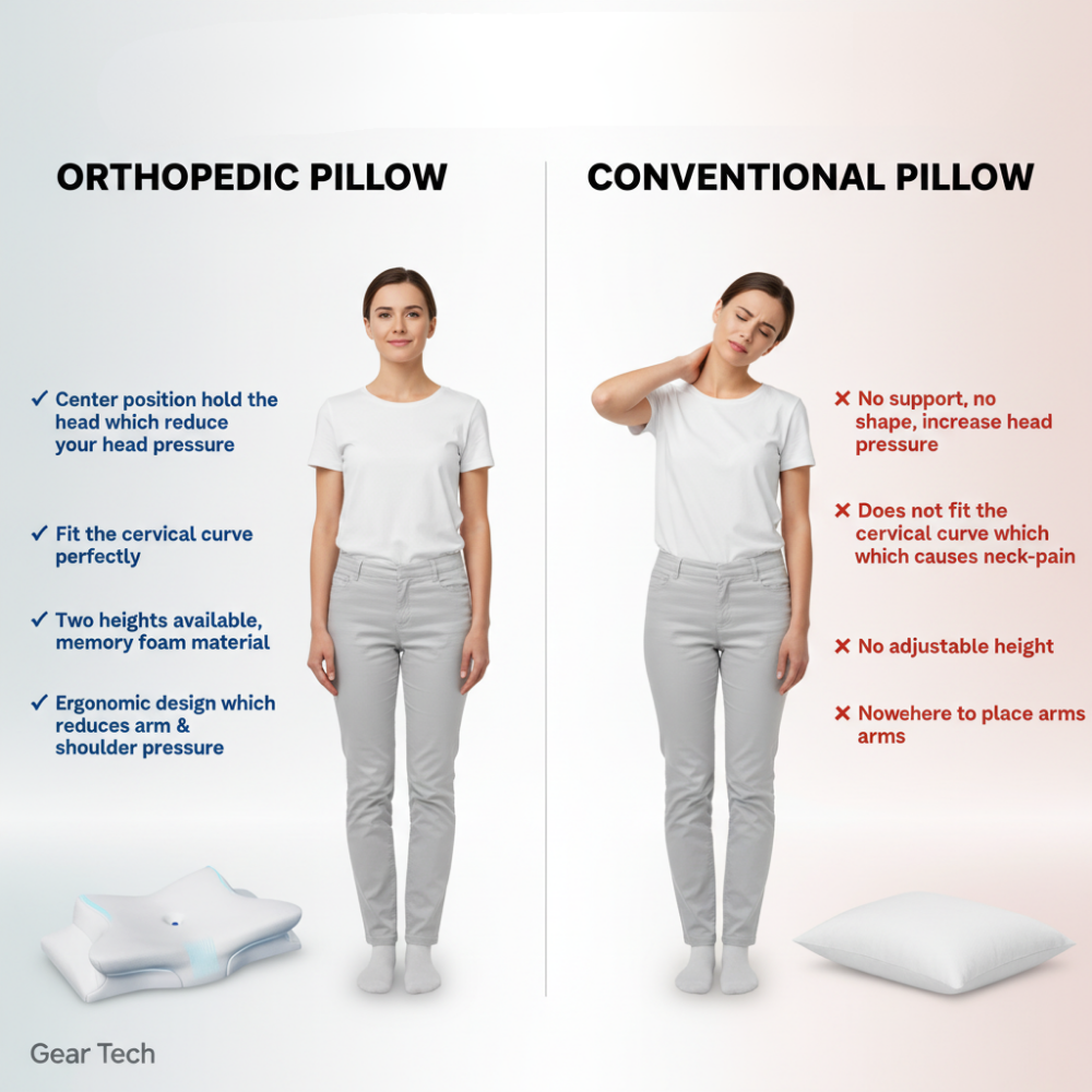 BowLift | Orthopedic Memory Foam Pillow for Neck Pain – Ergonomic Contour Cervical Support Pillow for Side, Back & Stomach Sleepers