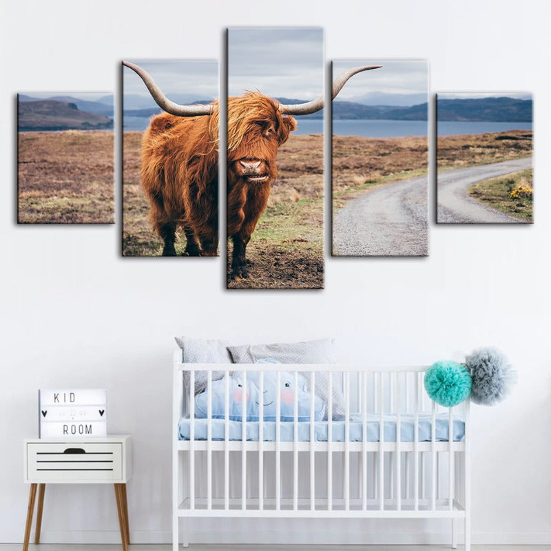5 Piece Beautiful Brown Cow - Canvas Wall Art Painting | Bowlift