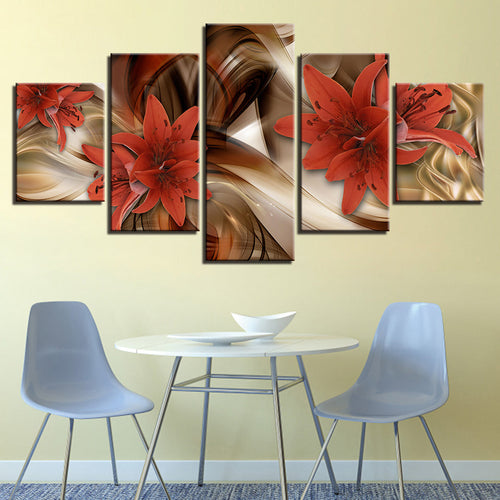 Desaturated Fire Red Lilies 5 Piece - Canvas Wall Art Painting | Bowlift