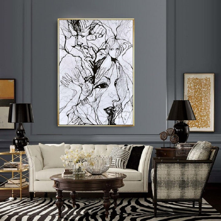 Ink Figure Face - Canvas Wall Art Painting | Bowlift