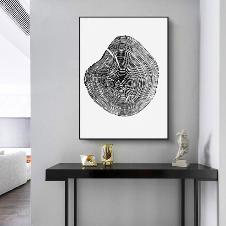 Tree Annual Rings Black and White - Canvas Wall Art Painting | Bowlift