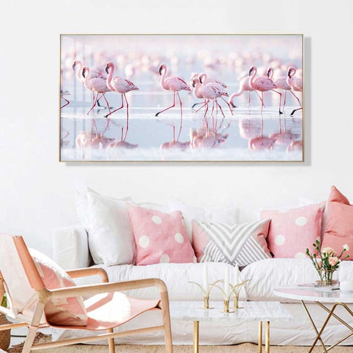 Beautiful Flamingo In Lake - Canvas Wall Art Painting | Bowlift