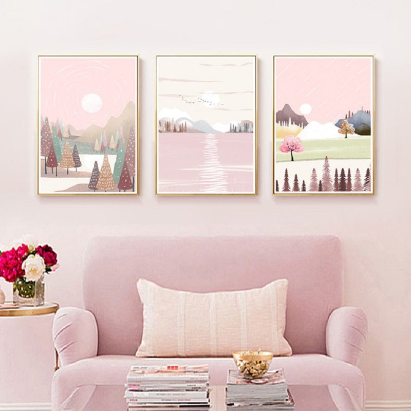 Dreamy Pink Landscape - Canvas Wall Art Painting | Bowlift