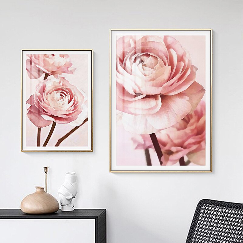 Modern Pink Peony Flower Quote - Canvas Wall Art Painting | Bowlift