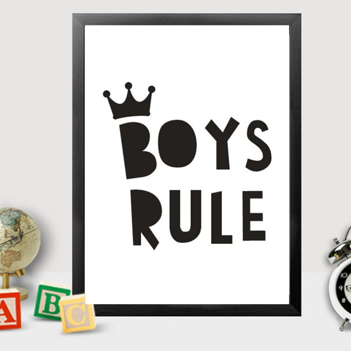 Scandinavian Boys Rule Crown Nursery Decor - Canvas Wall Art Painting | Bowlift