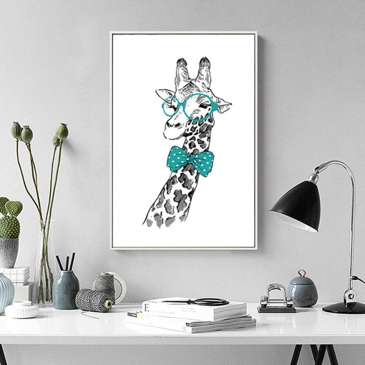 Minimalist Animals Giraffe Tie Nordic Poster - Canvas Wall Art Painting | Bowlift