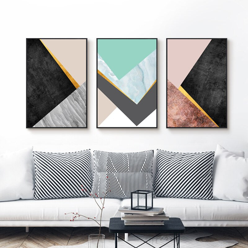 Geometric Fashion Triangles - Canvas Wall Art Painting | Bowlift