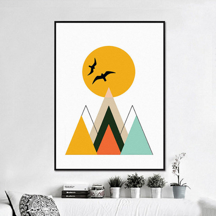 Mountain Peak Sunrise Nordic Poster  - Canvas Wall Art Painting | Bowlift