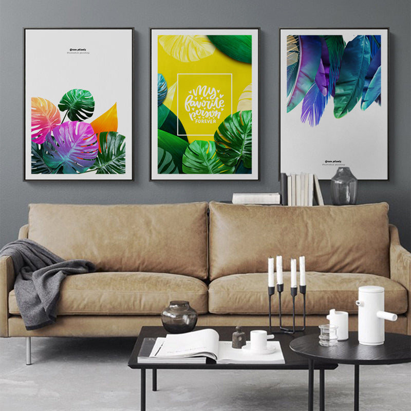 Green Plants Leaves Colorful - Canvas Wall Art Painting | Bowlift