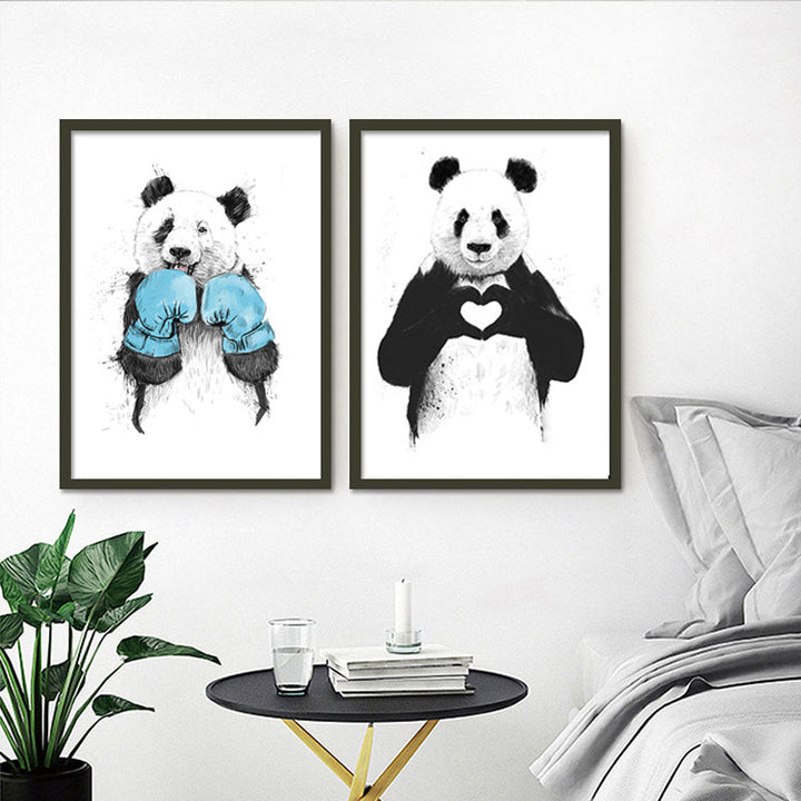 Funny Boxing Panda Animal Banksy - Canvas Wall Art Painting | Bowlift