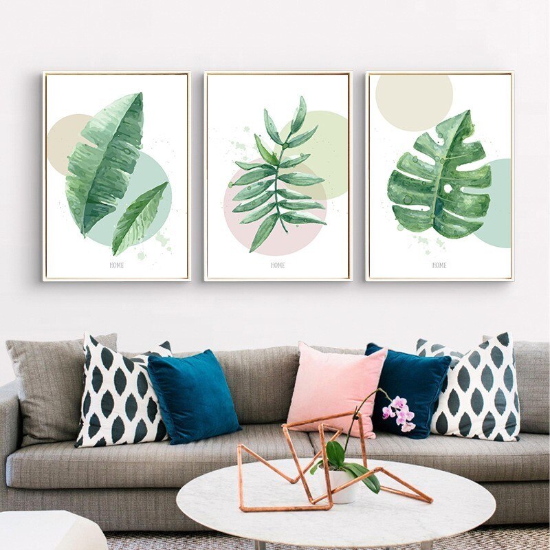Nordic Refreshing Green Leaves - Canvas Wall Art Painting | Bowlift