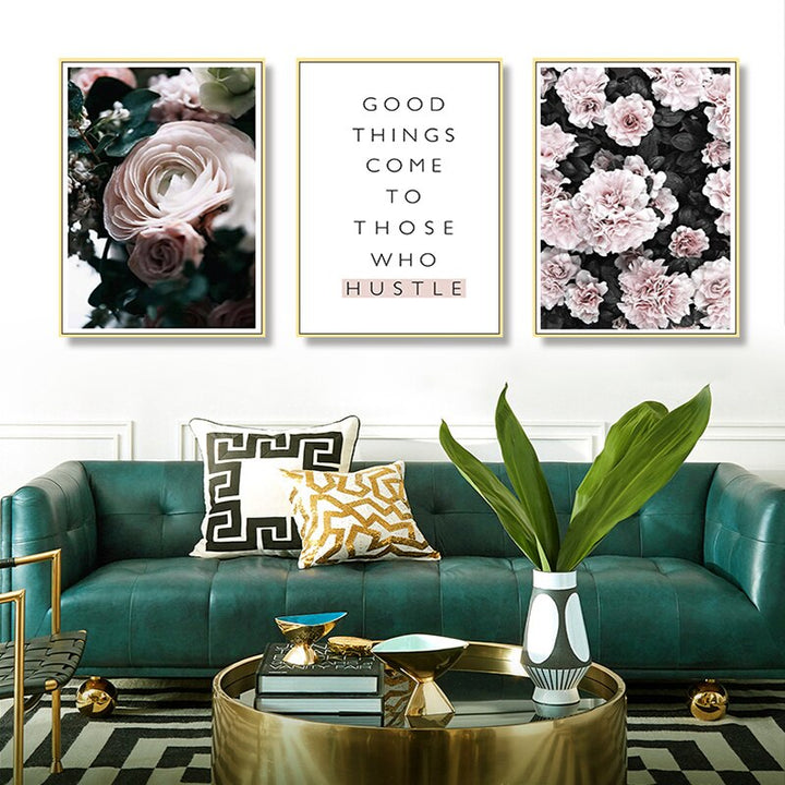 Scandinavia Peony Floral Landscape - Canvas Wall Art Painting | Bowlift