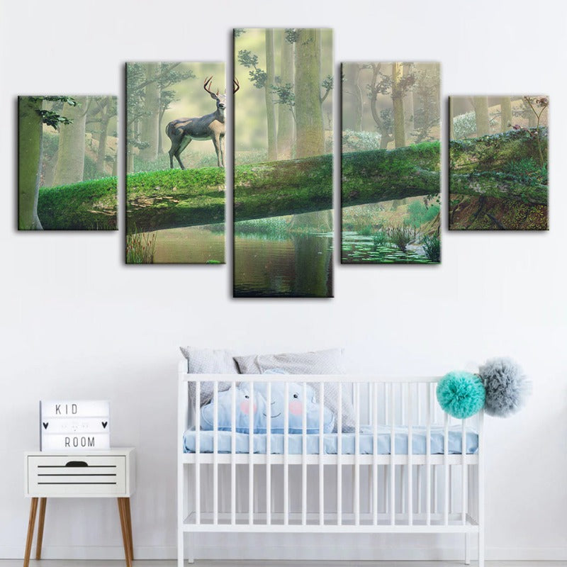 5 Piece Enchanted Forest Deer - Canvas Wall Art Painting | Bowlift