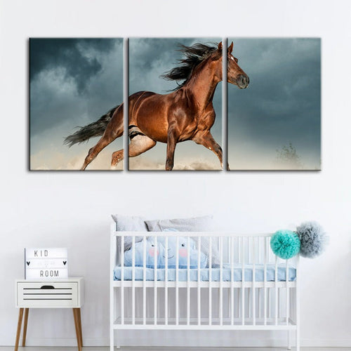 Brown Horse in Desert - Canvas Wall Art Painting 3 Pieces | Bowlift