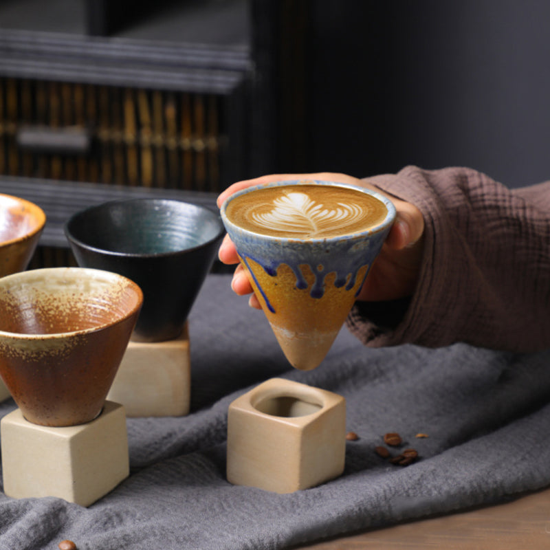 Coarse Pottery Coffee Mug with Base Conical Couture Cup & Base Set | Bowlift