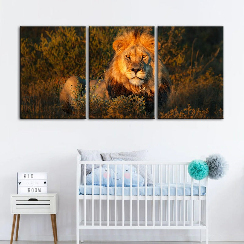 Divine Sunset Lion-Canvas Wall Art Painting 3 Pieces | Bowlift