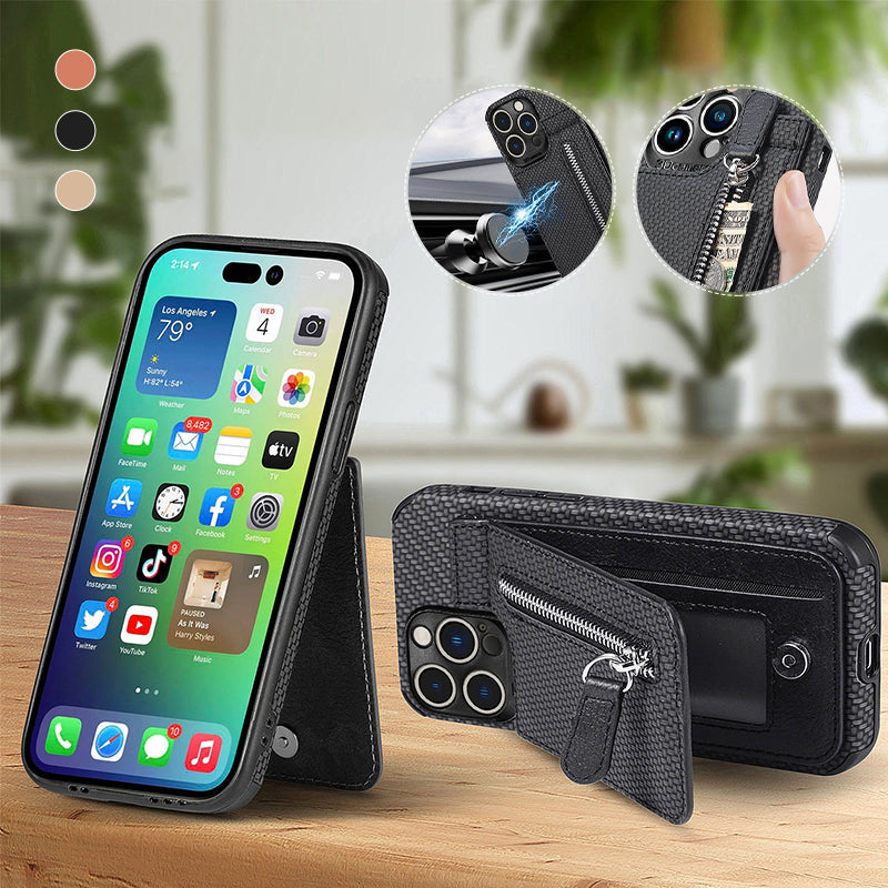 BowLift | Magnetic Zipper Wallet Cover With Credit Card Holder for iPhone