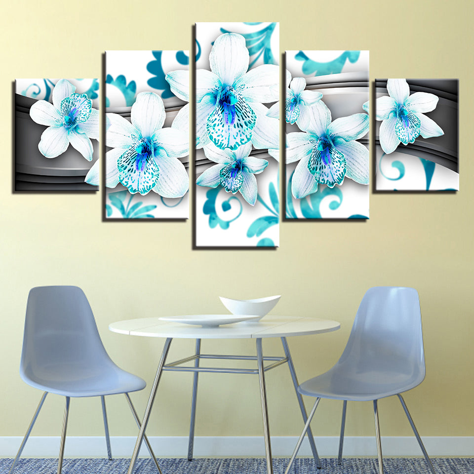 Dainty Blue Orchids 5 Piece - Canvas Wall Art Painting | Bowlift