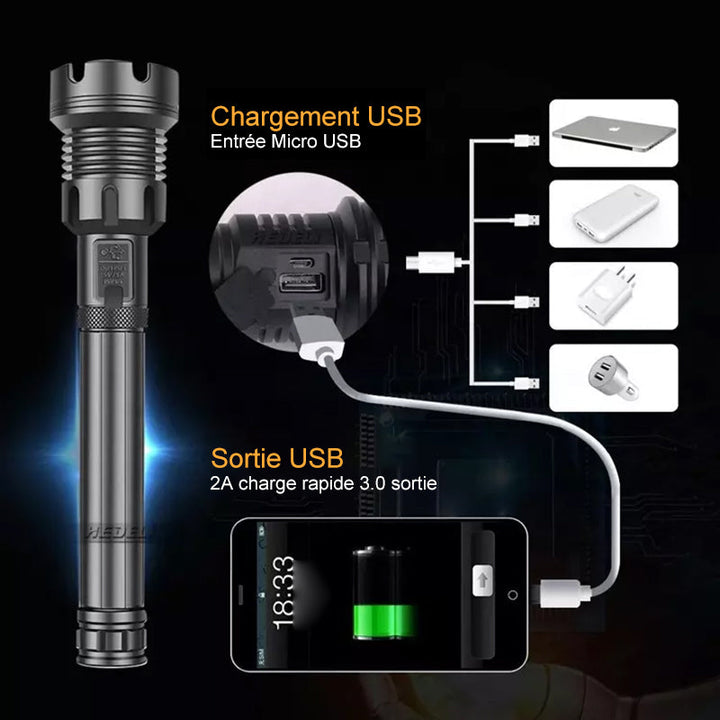 Tactical rechargeable laser LED flashlight | Bowlift