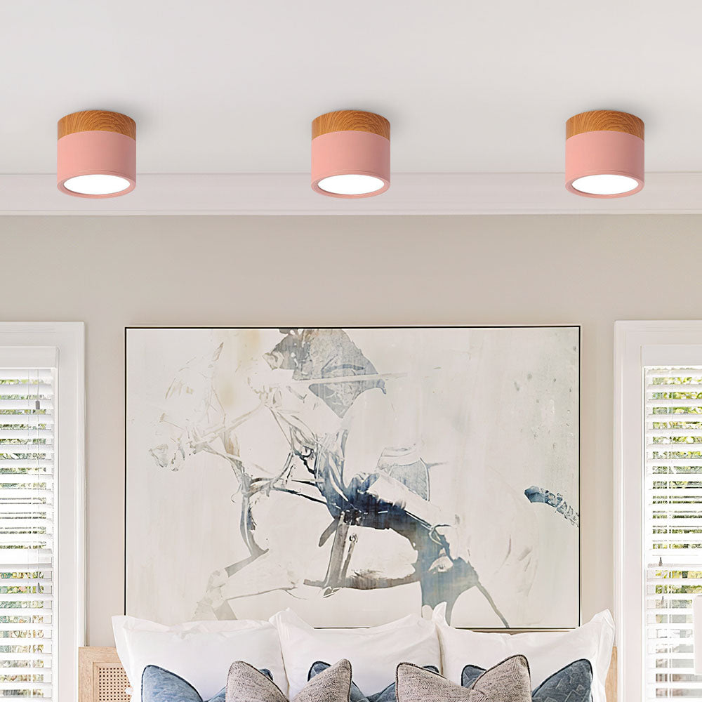 BowLift | Ceiling Light with Pink Flush Wood Finish