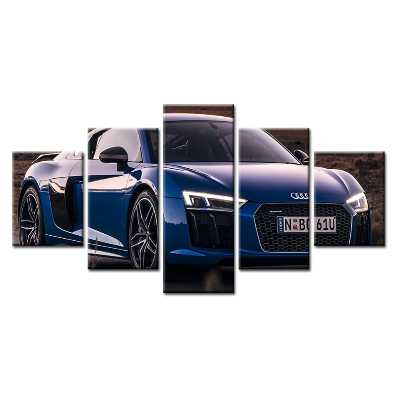 5 Piece Close Up Blue Metallic Car - Canvas Wall Art Painting | Bowlift