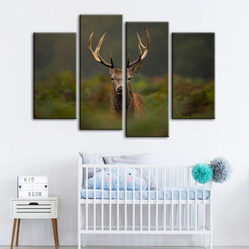 4 Piece Curios Deer Amongst Ferns - Canvas Wall Art Painting | Bowlift