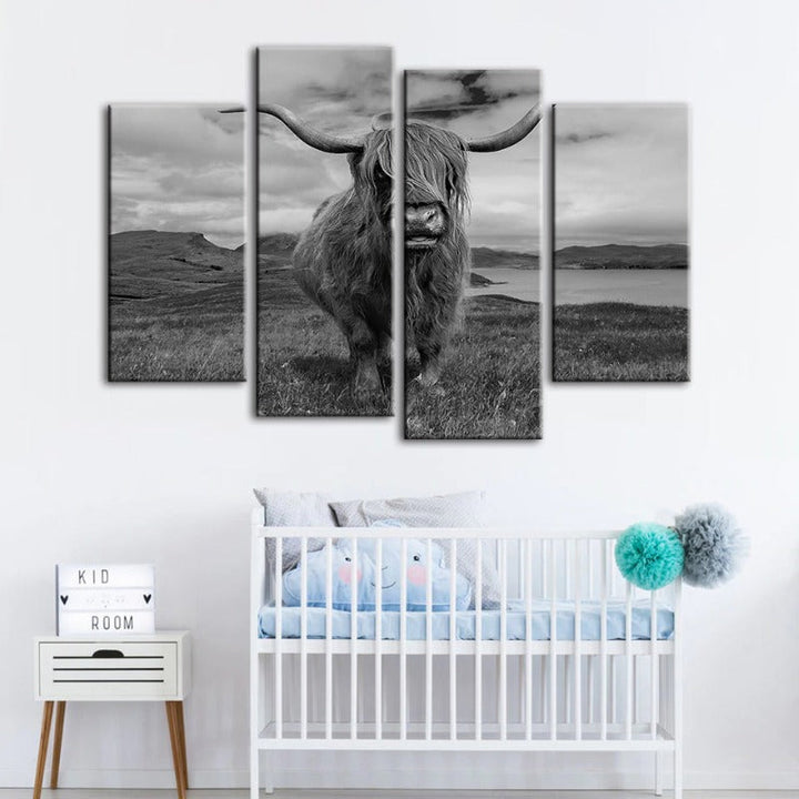 4 Piece Black And White Cow - Canvas Wall Art Painting | Bowlift