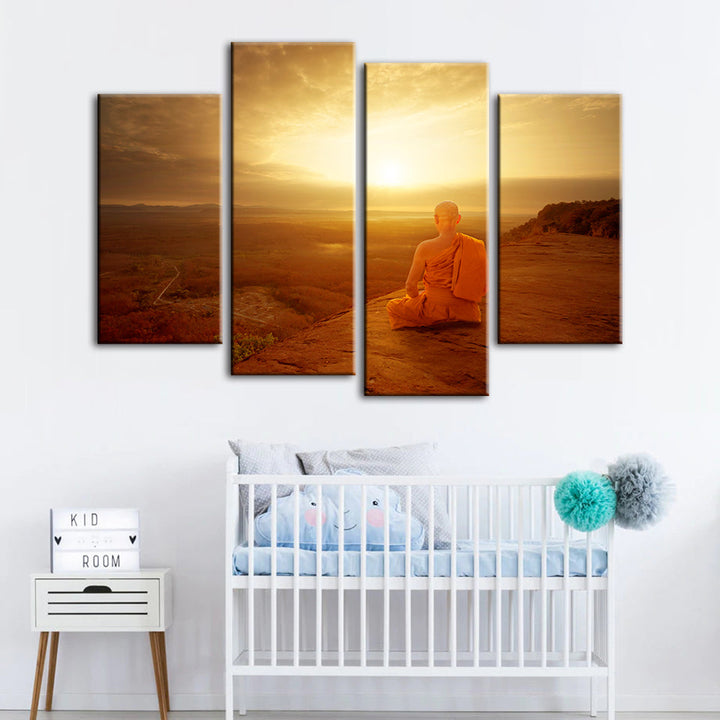 4 Piece Tranquil Cliffside Sunset  - Canvas Wall Art Painting | Bowlift