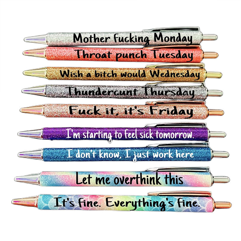 9 Pieces Funny Glitter Ballpoint Pens Bowlift