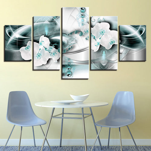 Viridian Green And White Orchids 5 Piece - Canvas Wall Art Painting | Bowlift