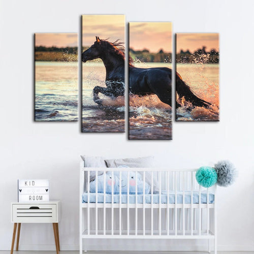 4 Piece Running Horse in Water - Canvas Wall Art Painting | Bowlift