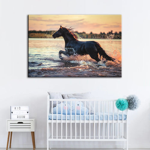 Running Horse in Water- Canvas Wall Art Painting | Bowlift