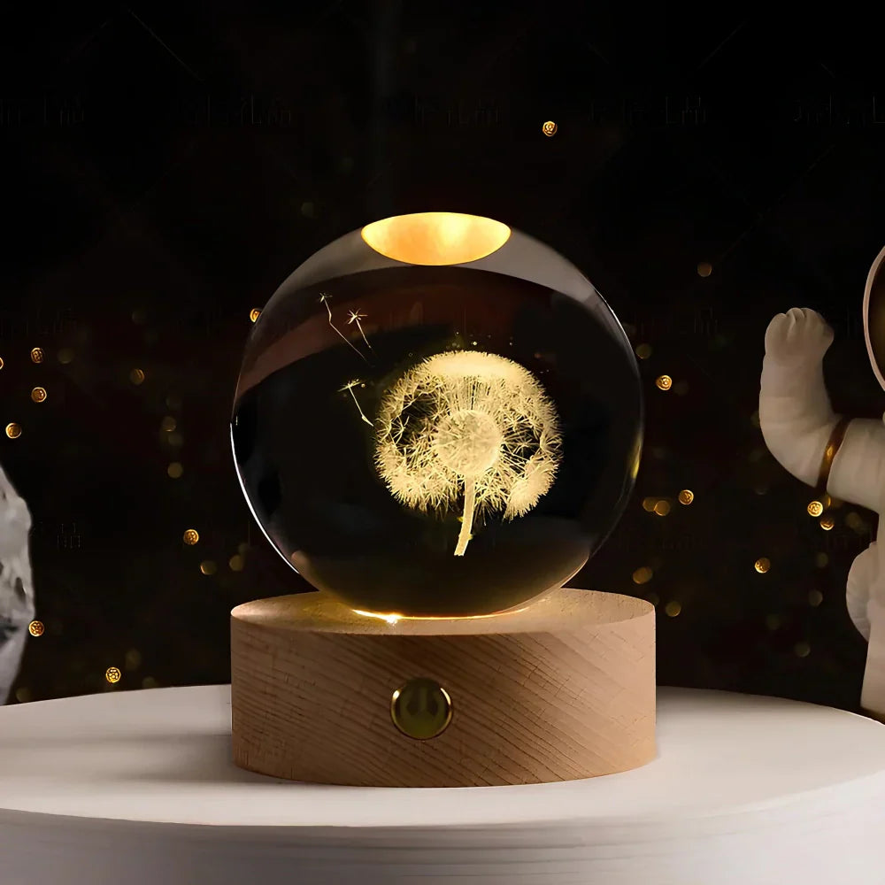 BowLift | Night Light Wooden Base Crystal Ball Lamp