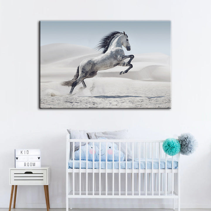 Jumping White Horse - Canvas Wall Art Painting | Bowlift