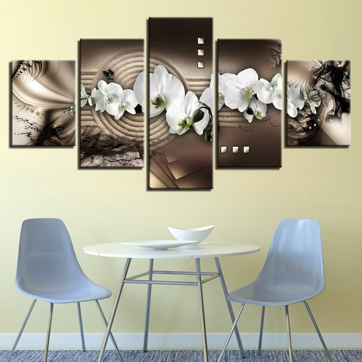 5 Piece Abstract White Flower - Canvas Wall Art Painting | Bowlift