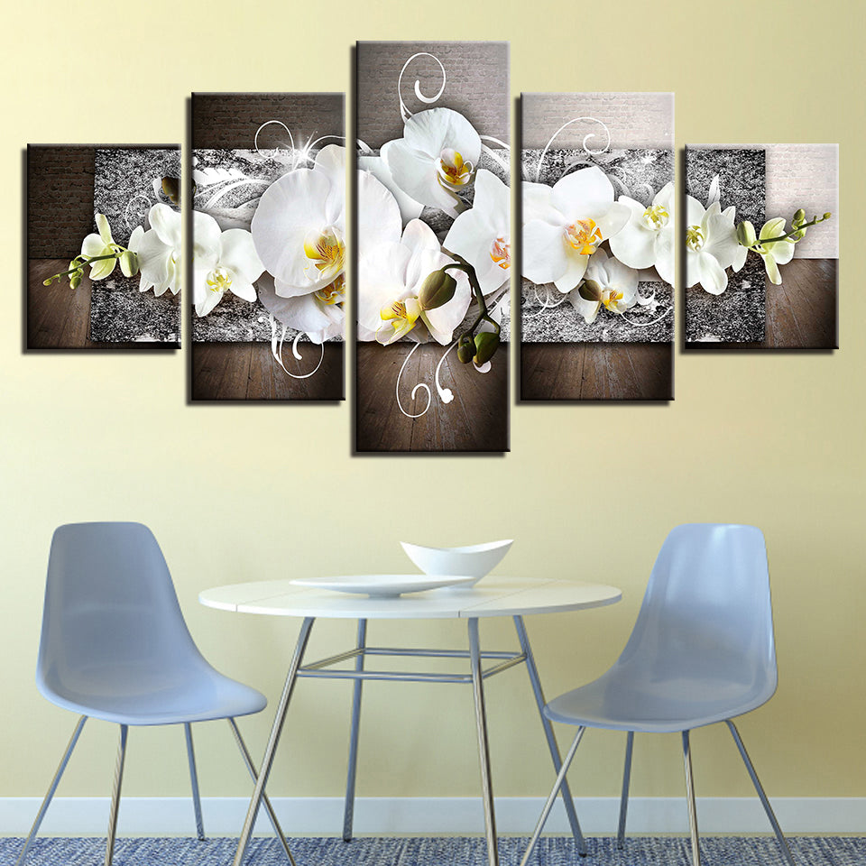 Vibrant White Orchids 5 Piece - Canvas Wall Art Painting | Bowlift