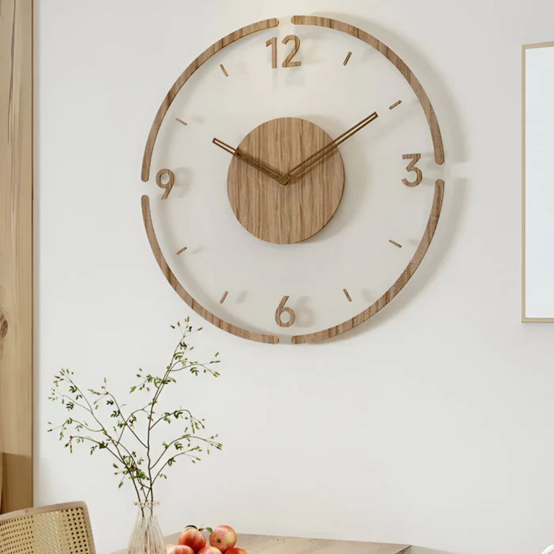 BowLift | Silent Wall Clock Wood Light – Modern Clock with Acrylic Design for Living Room