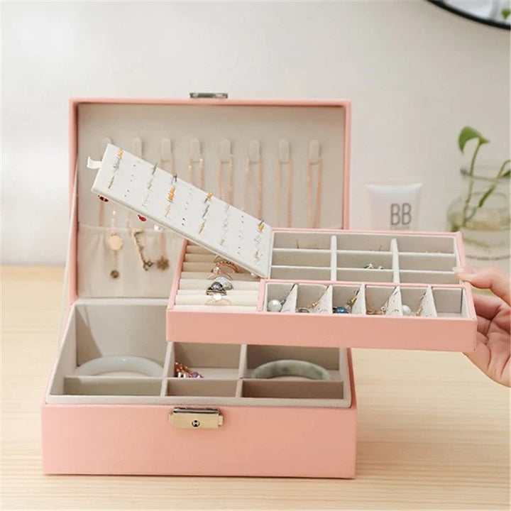Premium Leather Jewelry Box Double Layer Storage Bowlift