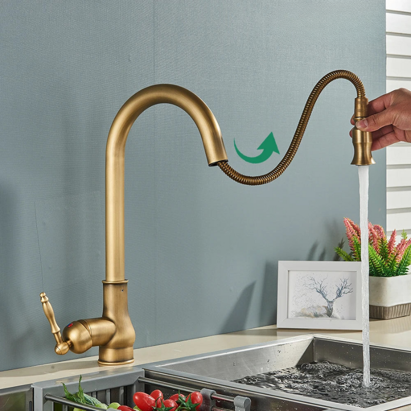 BowLift | VintageTap Antique Brass Kitchen Tap – Retro Style Mixer Faucet with Swivel Spout