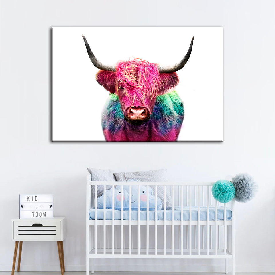 Colorful Pink Cow - Canvas Wall Art Painting | Bowlift