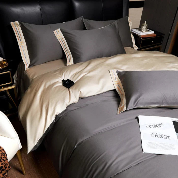 Satin Cotton Embroidered Bedding Set - Luxora | Bowlift