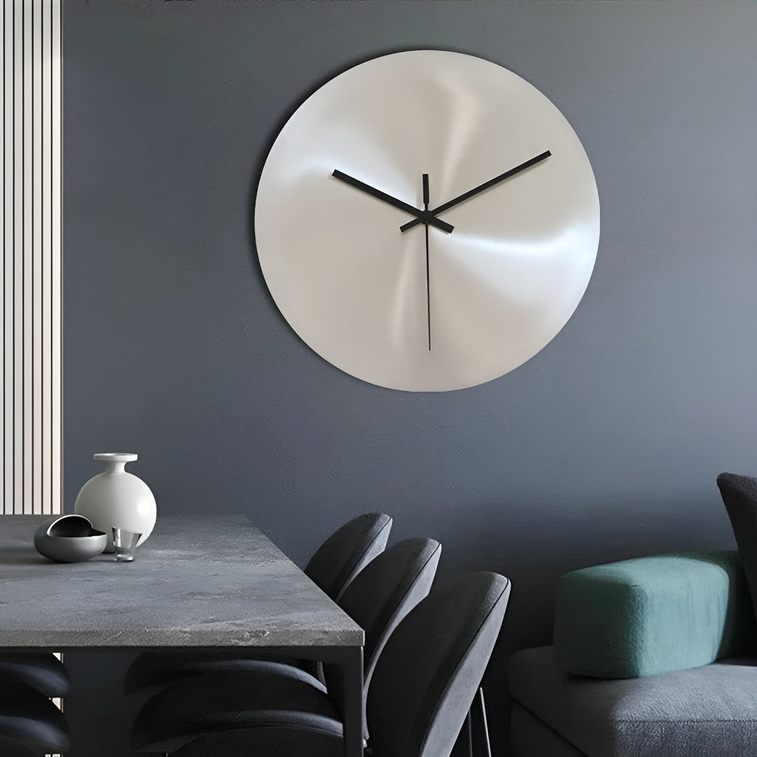 Wall clock in Scandinavian industrial design – Silver round clock | Modern home accessory for living room | Bowlift