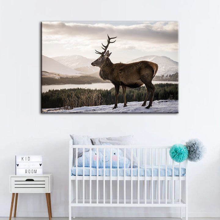 Somber Winter Deer - Canvas Wall Art Painting | Bowlift