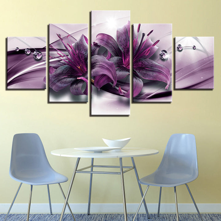 Profound Purple Lilies 5 Piece - Canvas Wall Art Painting | Bowlift